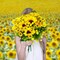 Artificial Sunflower Bouquets, 15” Tall Silk Fake Sunflowers for Home Decor, DIY Garden Craft Arrangements (2 Pack)
